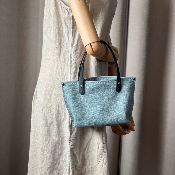 Handmade Mini Sea Foam Blue Leather Tote Bag - Picture 6 of 13
